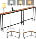 X-cosrack 78.8" Long Narrow Sofa Table with Outlet & LED Bulb, L Shaped Skinny Corner Console Table Behind Couch, Slim Sofa Table wtih 3 Color Light for Living Room, Bedroom, Entryway, Rustic Brown