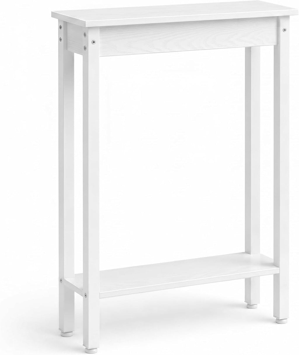 Small Console Table with Shelf Little Narrow Entryway Table Skinny Thin High Tall Display Stand for Entry Hall Hallway, Foyer, as Eextension for Long Behind Couch Sofa Table/Kitchen Countertop, White