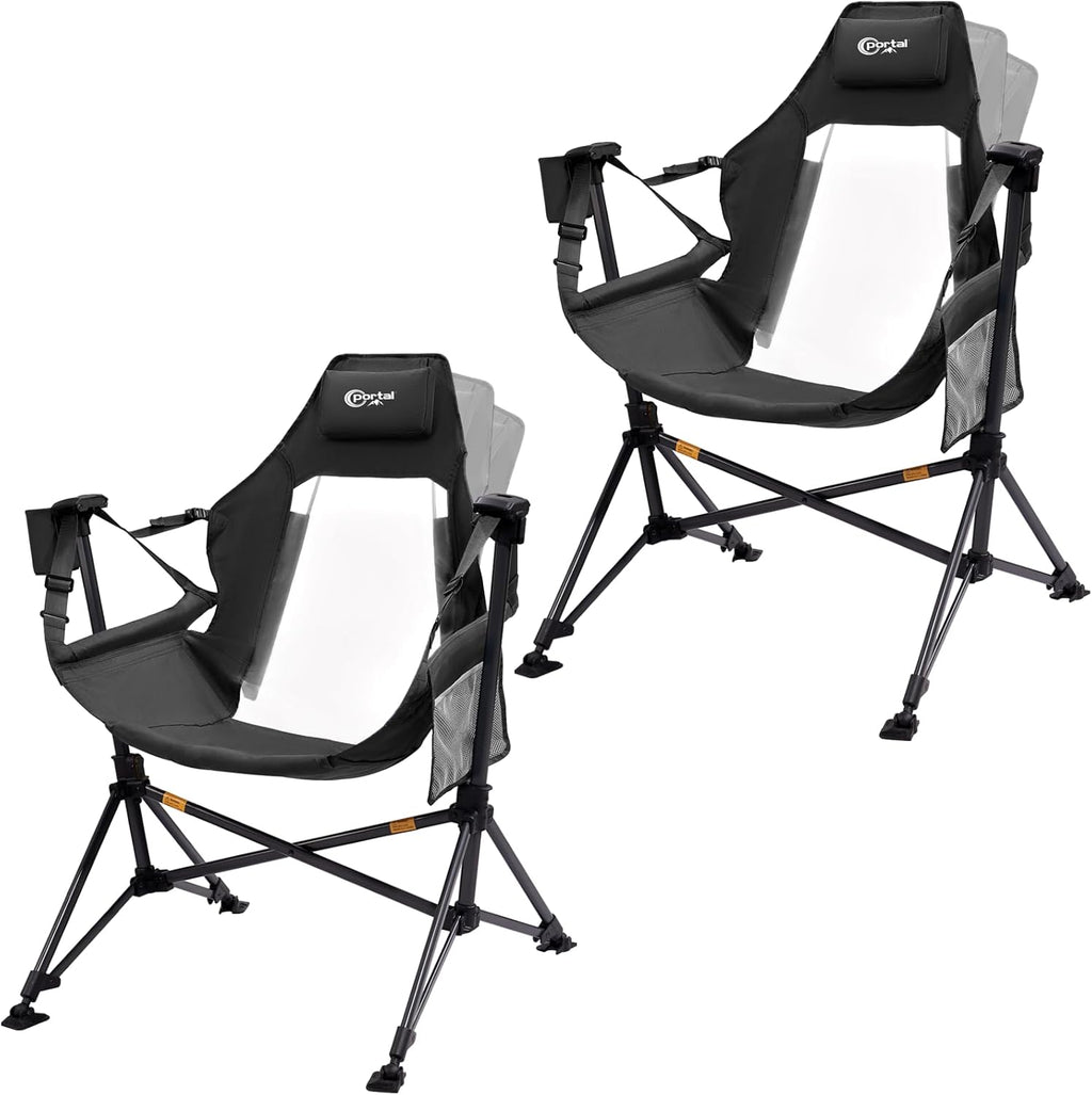 Portal Hammock Camping Chair, Portable Outdoor Swinging Chairs, Rocking Chair for Adults with Adjustable Back and Height for Lawn, Backyard, Patio, Supports 400 lbs, Mesh High Back, Black, 2 Pack