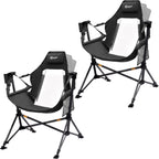 Portal Hammock Camping Chair, Portable Outdoor Swinging Chairs, Rocking Chair for Adults with Adjustable Back and Height for Lawn, Backyard, Patio, Supports 400 lbs, Mesh High Back, Black, 2 Pack