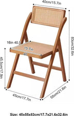Mid Century Vintage Rattan Folding Chair with Adjustable Back Stackable Wood Chair for Bedroom Living Room Dining Comfy Rattan Seat Leisure Chair for Reading Room(Wood)