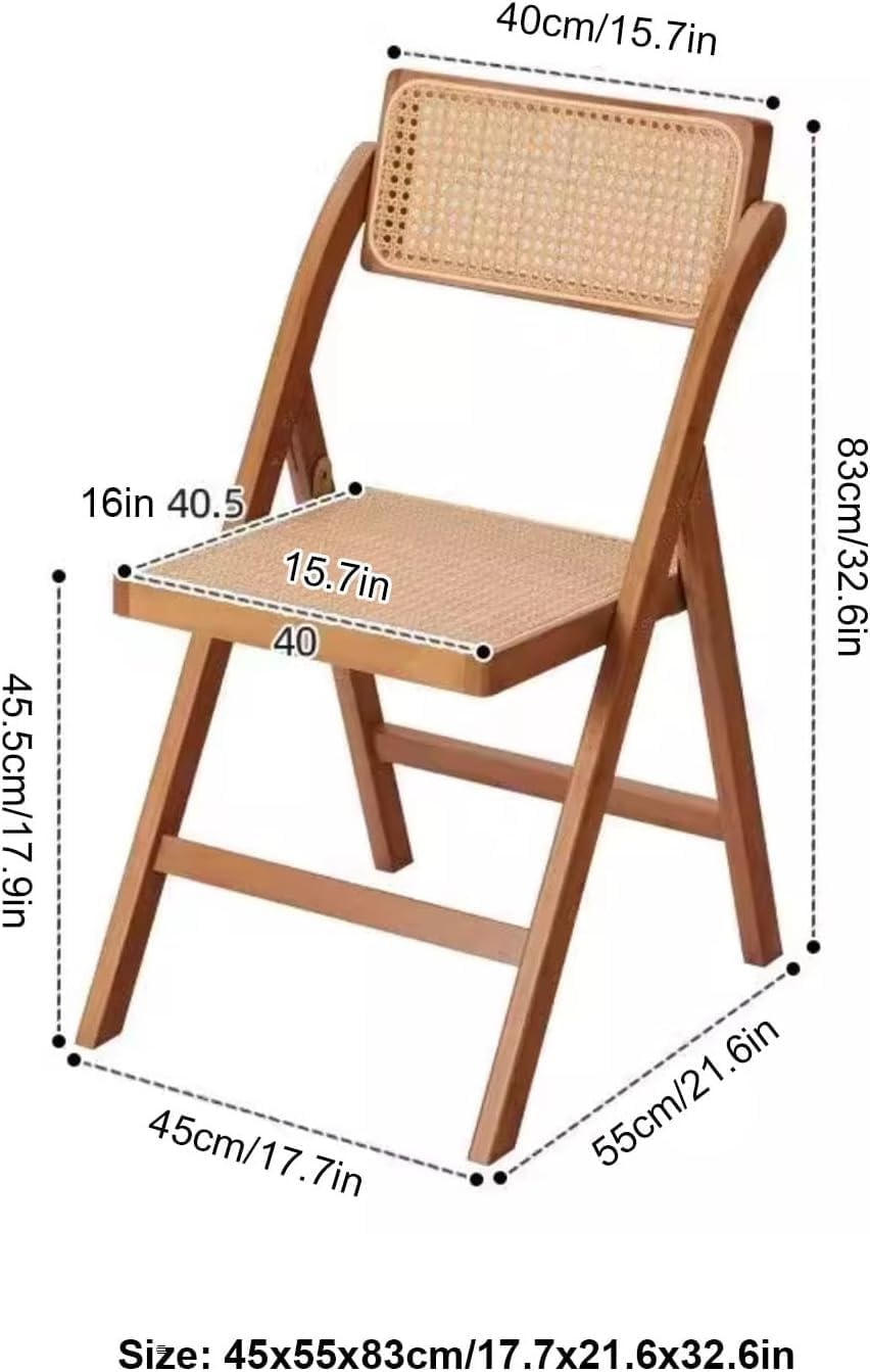 Mid Century Vintage Rattan Folding Chair with Adjustable Back Stackable Wood Chair for Bedroom Living Room Dining Comfy Rattan Seat Leisure Chair for Reading Room(Wood)