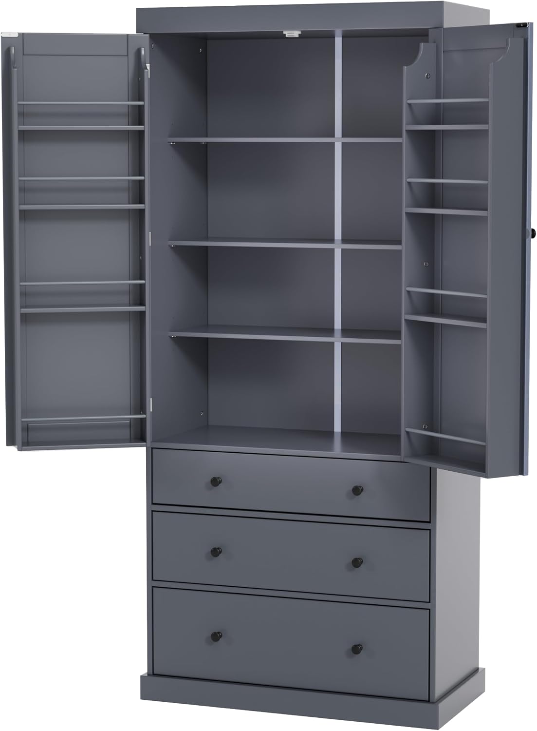77" Farmhouse Kitchen Pantry Cabinet with Adjustable Shelves, 8 Door Racks & 3 Drawers - Freestanding Storage Cabinet for Kitchen/Dining Room (Green)