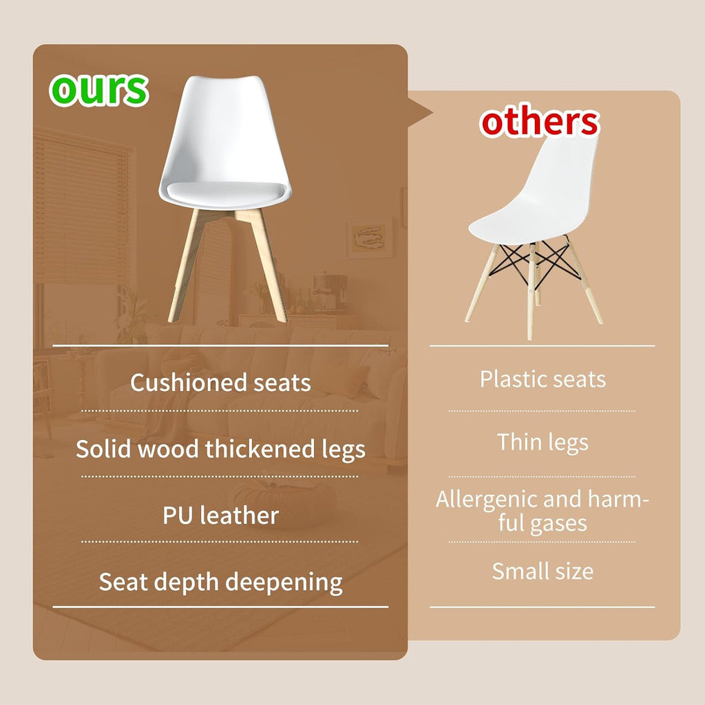 YLGJ&TIDY Modern Dining Chairs Set of 4 PU Leather Upholstered Chairs with Wooden Legs Mid Century Soft Padded Kitchen Chairs for Living Room Bedroom Dining Room Patio (White, Pack of 4)