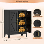 32" Metal Kitchen Pantry Cabinet,Floor Bathroom Storage Cabinet with 2 Adjustable Shelves,Freestanding Sideboard for Small Spaces, Living Room, Hallway, Dining Room,Black