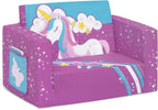 Delta Children Cozee Kids Couch 2-Seater Kids Sofa, Convertible 2-in-1 Flip Open Toddler Couch Sleeper, Foam Chair for Playroom & Bedroom, Bed Lounger, Comfy Play Sleeping Lounge Chair, Unicorn
