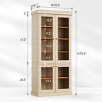 ivaniti 70.8" Tall Farmhouse Bookshelf with Glass Doors, Modular Bookcase with 6-Tier Adjustable Shelves, Large Storage Cabinet for Kitchen, Living Room, Brown, Set of 4