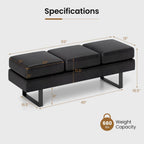 Giantex Waiting Room Bench, Faux Leather Office Guest Chair with 3 Seats, 660 Lbs Capacity, Metal Frame, Reception Chair, Upholstered Bench for Lobby, Conference Room, Entryway, Dining Room (Black)