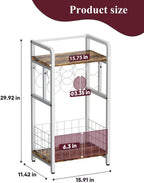 3-Tier Wine Rack Freestanding Floor with Wood Top, Liquor Stand with Wine Bottle Holder, Corner Wine Bar Table for Small Space, Metal Whiskey Shlef for Kitchen, Cellar, Living Room, White