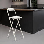 Folding Bar Stool with Backrest, 29 Inch Leather Padded Counter Height Foldable Stool Portable Tall Foldable Chair 275LBS for Gardening Outdoor Kitchen Camping Shop Cafe (White, 1 Pack)