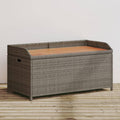 Grey and Brown Storage Bench with Gas Spring Lid, Poly Rattan and Acacia Wood, UV Resistant Water-Resistant Outdoor Indoor Seating for Patio Balcony Garden, Ample Storage