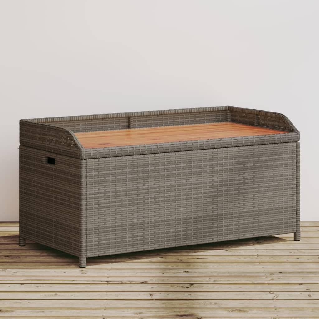 Grey Poly Rattan Outdoor Storage Bench, Water-Resistant Patio Furniture with Gas Spring Lid, 19.7x39.4x20.5 inch Garden Seating for 2, Durable Porch Bench Bench Seating