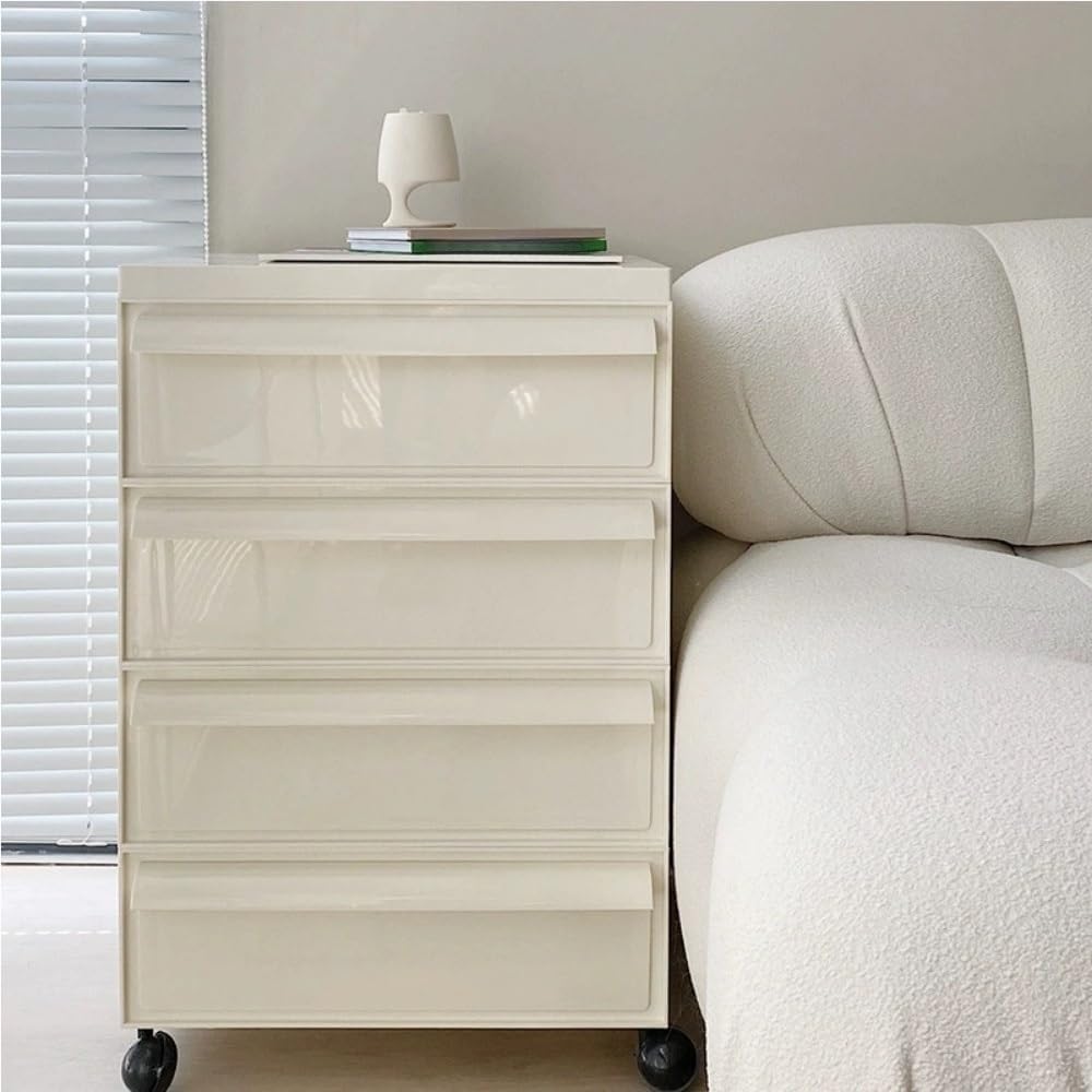 Plastic Movable Storage Cabinet with Drawers 360° Wheel File Cabinet Side Cabinet for Living Room Resting Room Balcony Home Furnishing(Orange,3 Tier)