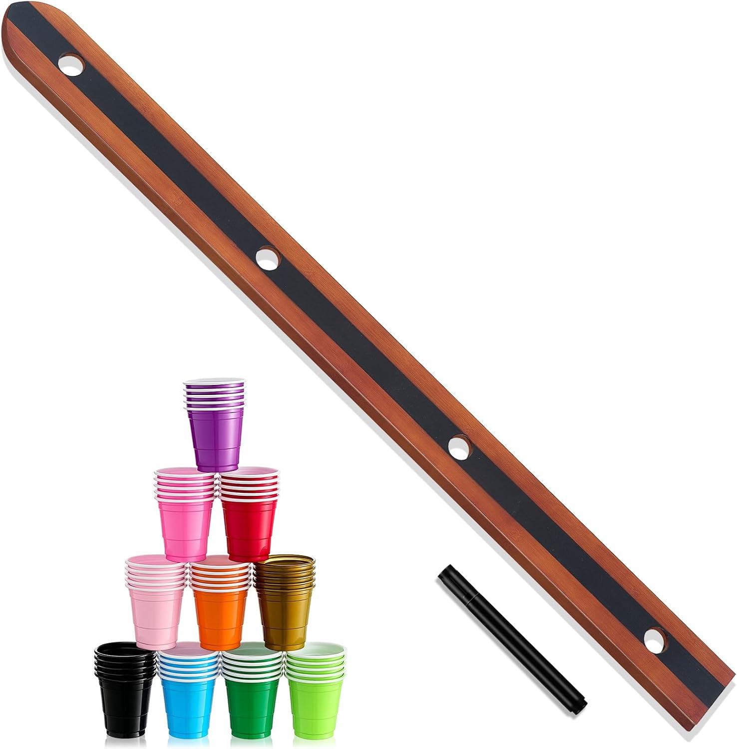 Ziliny 4 Person Ski Board 57'' x 3.9'' Vintage Wooden Board with 50 Plastic Glasses and 1 Marker Pen Rustic Retro Ski for Gathering Birthday Party Wedding(Brown)