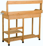 48" Wooden Outdoor Indoor Planting Gardening Garden Potting Bench Workbench Workstation Table Removable Sink Drawer 2 Tiers Storage Shelves Rack Open Shelf 3 Side Hooks Gardening Supplies Tools Storag