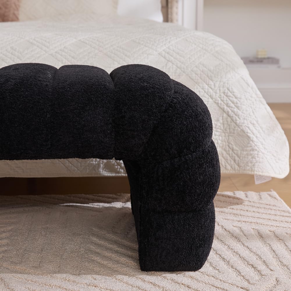 Modern Armless Bed Bench - Channel Tufted Chenille Upholstered, Multi-Use as Couch Daybed Chaise or Ottoman Foot Stool for Living Room, Bedroom, Entryway (69.7", Black)