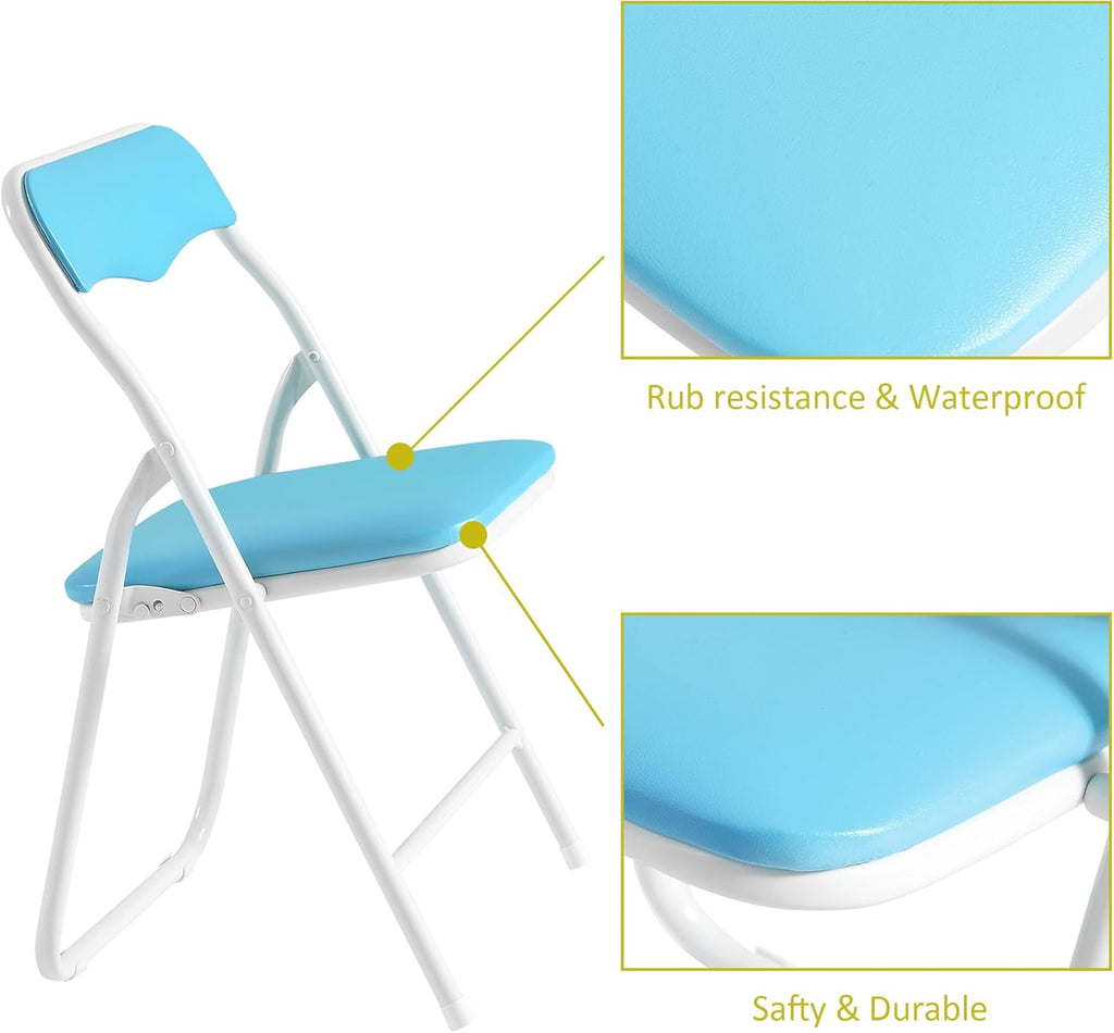 VECELO Kids Folding Activity Table and Chairs 5 Pcs Set, Portable, with Ultra Soft Padded Cushion, Light Blue
