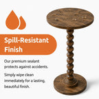 Solid Wood Round Side Table for Living Room, Bedroom and Office — Handcrafted End Table, Bedside Nightstand, Accent Table for Small Spaces with Tool-Free Assembly (Rustic Walnut)