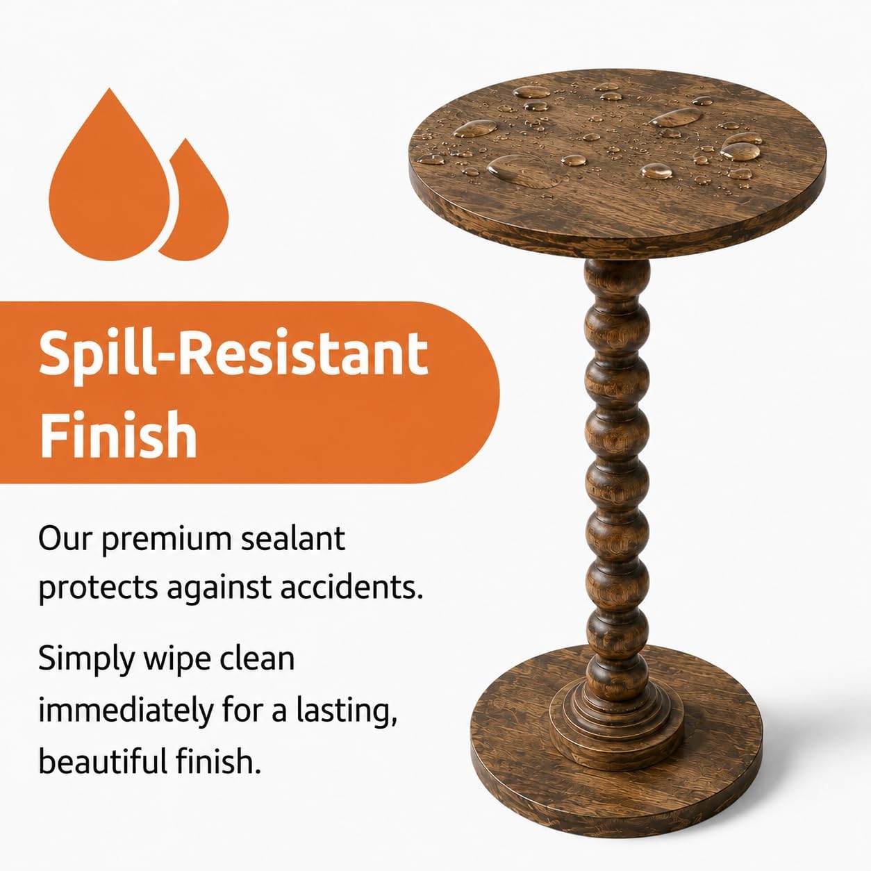 Solid Wood Round Side Table for Living Room, Bedroom and Office — Handcrafted End Table, Bedside Nightstand, Accent Table for Small Spaces with Tool-Free Assembly (Rustic Walnut)