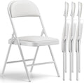 Folding Chairs 4 Pack,350 lbs Heavy Duty Metal Frame Folding Chairs with PU Leather Cushion, Ergonomic Foldable Chair with Non-Slip Feet, Portable Stackable Seating for Office Wedding Camping-White