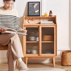 Entryway Cabinet Solid Wood Sideboard Modern Minimalist Glass Door Wine Cabinet Nordic Oak Dining Room Storage Cabinet Sideboard Storage Cabinet