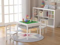 UTEX Wooden 2 in 1 Kids Construction Activity Table and 2 Chairs Set with Storage Drawers, and Built in Plate Compatible with Lego and Duplo Bricks (White with Grey Drawers)