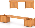 Planter Box Bench Outdoor, Wood Patio Bench with 2 Wood Planter Boxes, Raised Plant Container Garden Bench for Outdoor, Patio, Yard, Deck & Balcony