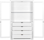 Merax 75" Tall Pantry Cabinet, Kitchen Pantry Storage Cabinets with Glass Door, 2 Shelves and 4 Built-in Drawers, Freestanding Cupboard for Kitchen, Dining Room, Living Room and Bathroom, White
