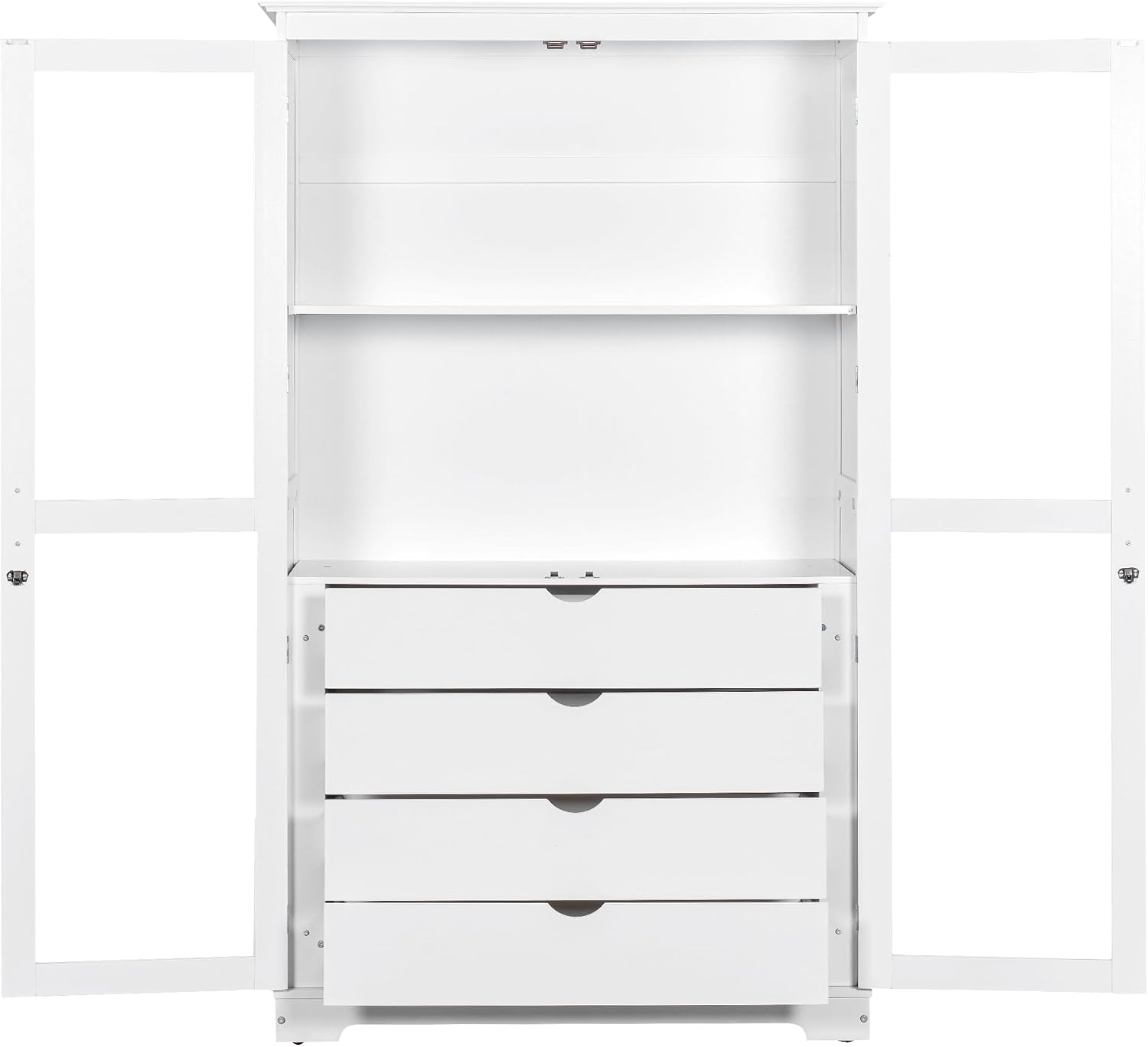 LUMISOL 75" Tall Kitchen Pantry with 4 Built-in Drawers, Kitchen Storage Cabinet with Glass Doors, Display Cabinet for Living Room Dining Room Office, White