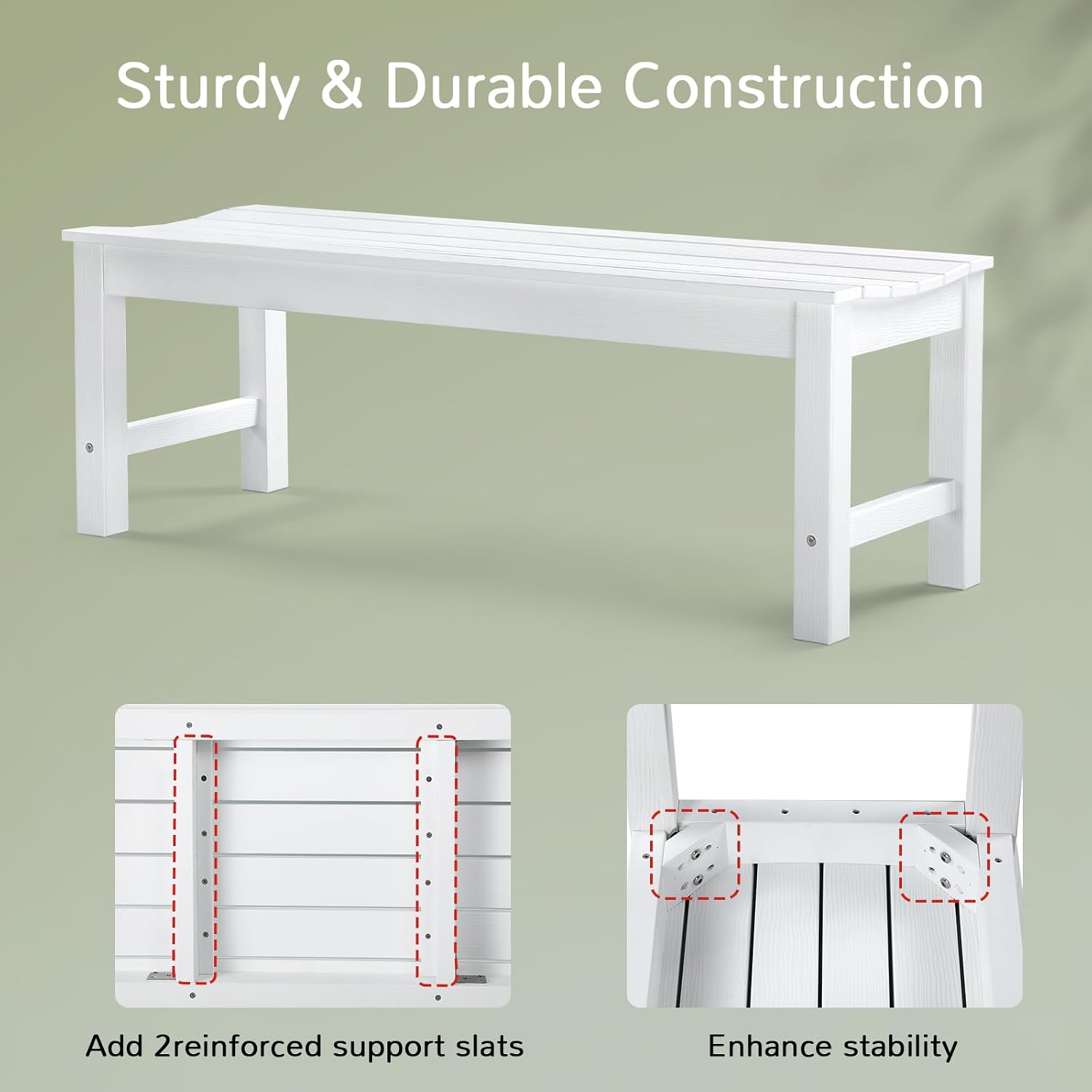 Stoog Outdoor Bench, 2-Person Patio Backless Bench, All-Weather HIPS Garden Bench with 800 lbs Weight Capacity, Never Rot or Fade, for Backyard, Porch and Park, White