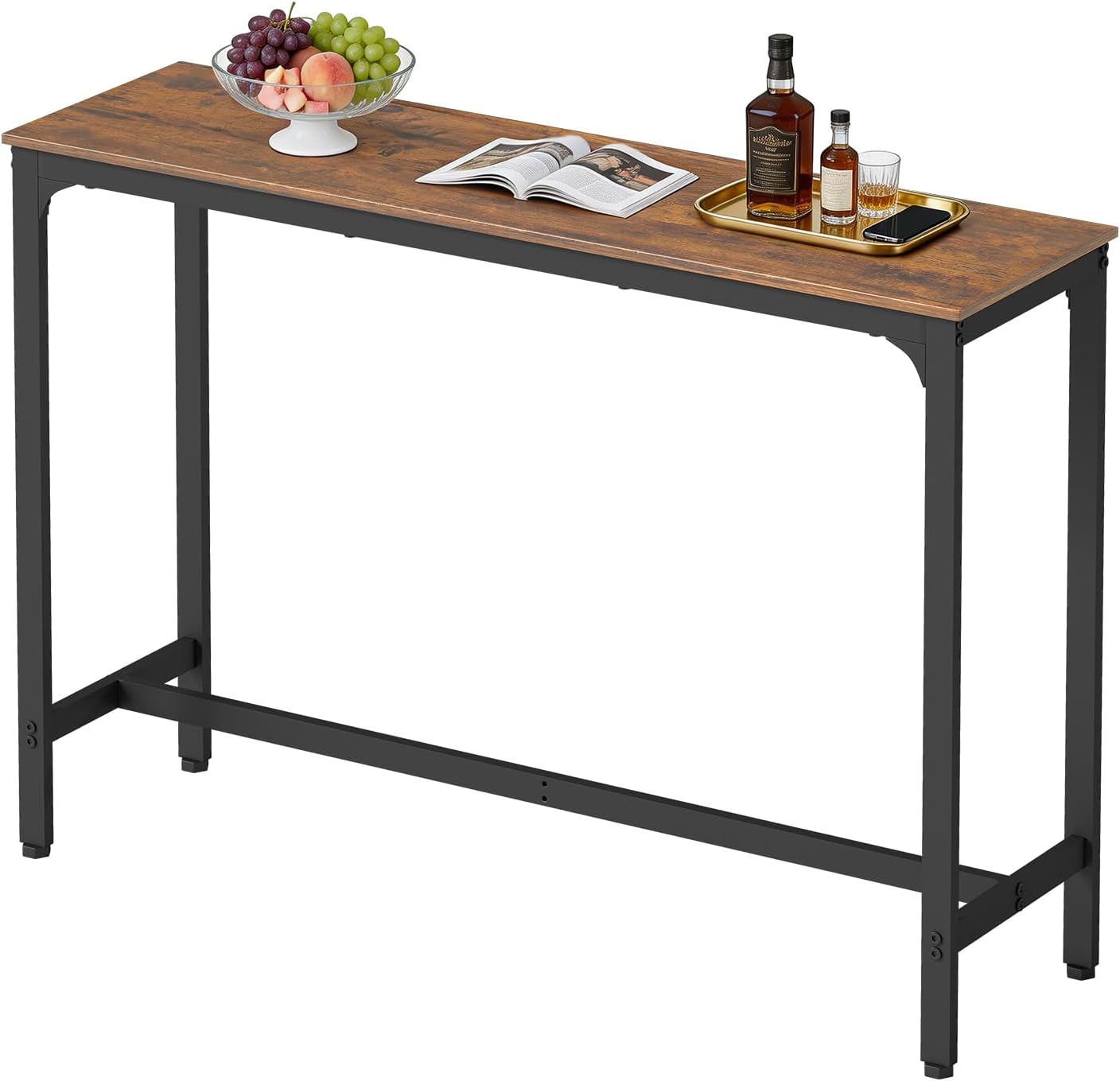 PayLessHere 55 Inch Bar Table, Counter Height Rectangular Pub Table with Wood Top & Metal Frame, Industrial High Top Table for Kitchen Dining Entryway, Brown