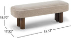 Khaki Boucle Upholstered Dining Bench with Walnut Legs, 51.57"L | Seats 2-3 People, 250 lbs Capacity, Foam-Padded Cushion, Rubberwood & Plywood Frame, 51.57L x 17.52W x 18.7H cm