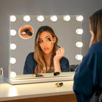 Vanity Mirror with Lights Lighted Makeup Mirror with Dimmable LED Bulbs,3 Color Lighting Modes,USB Charging Port Touch Control,Sturdy Metal Frame Design,White (50x40cm, 4.70)