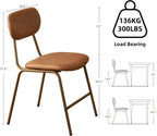Mid Century Modern Dining Chairs Set of 2, Retro Chair with Faux Leather Upholstered Seat/Backrests & Vintage Distressing Metal Legs & Leg Protectors for Kitchen Dining Room (Brown,Assemble)