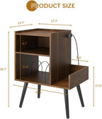 HedoAjim End Table with Charging Station, Narrow Side Table, Nightstand with shelfs, Slim Sofa Side Table, for Small Spaces, Living Room, Bedroom, Drak Walnut
