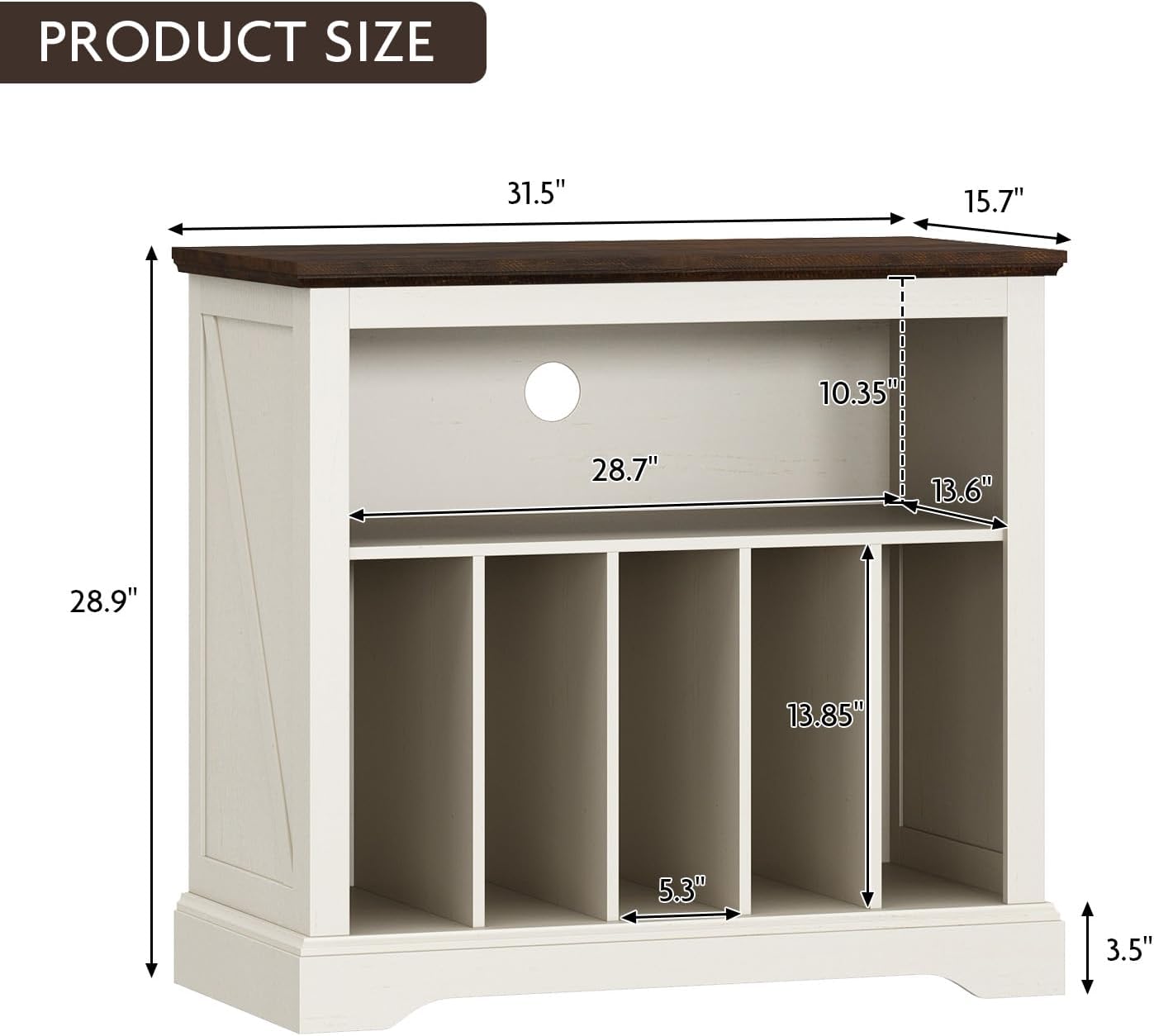 RowyPoey Large Farmhouse Record Player Stand, Turntable Stand with Vinyl Storage, Wood Record Holder Storage Cabinet Dispaly Shelf for Living Room, Bedroom, Office, Antique White