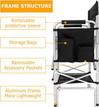 mefeir 31" Tall Folding Directors Chair with Side Table Storage Bag,Portable Makeup Artist Bar Height, Aluminum Frame 300 lbs Capacity, 19.2" D x 23.6" W x 45.6" H