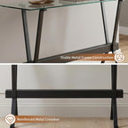 59" 4-Piece Bar Table Set, Behind Couch Sofa Table Set with Tempered Glass Top and 3 PU Stools, Counter Height Table Set for Living Room, Dining Room(Clear Glass/Gray)