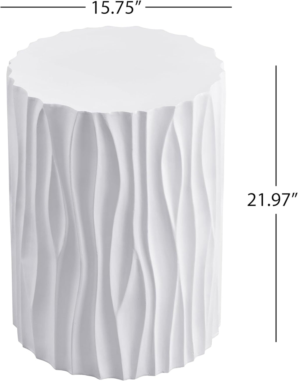ø15.75'' Faux Stone Round Side Table Circle End Table for Living Room, Modern Unique Wavy Fluted Design, MGO Material for Indoor & Outdoor, No Assembly, White