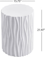 ø15.75'' Faux Stone Round Side Table Circle End Table for Living Room, Modern Unique Wavy Fluted Design, MGO Material for Indoor & Outdoor, No Assembly, White