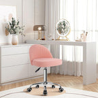 KKTONER Rolling Stool Swivel Office Chair Velvet Vanity Chairs Height Adjustable stools with Back for Bedroom Home Makeup Cosmetic Drafting(Pink)