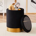 Velvet Storage Ottoman Multipurpose Footrest Stool with Metal Base Modern Round Vanity Stool Chair Ottoman Foot Stools Support 300 lbs Padded Seat for Living Room (Black (Velvet))