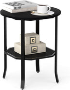 GOFLAME 2-Tier Round End Table, 20” Couch Sofa Side Table with Octagonal Storage Shelf & Metal Frame, Industrial, Modern Bedside Tables, Compact Nightstand for Living Room, Bedroom (Black,1)