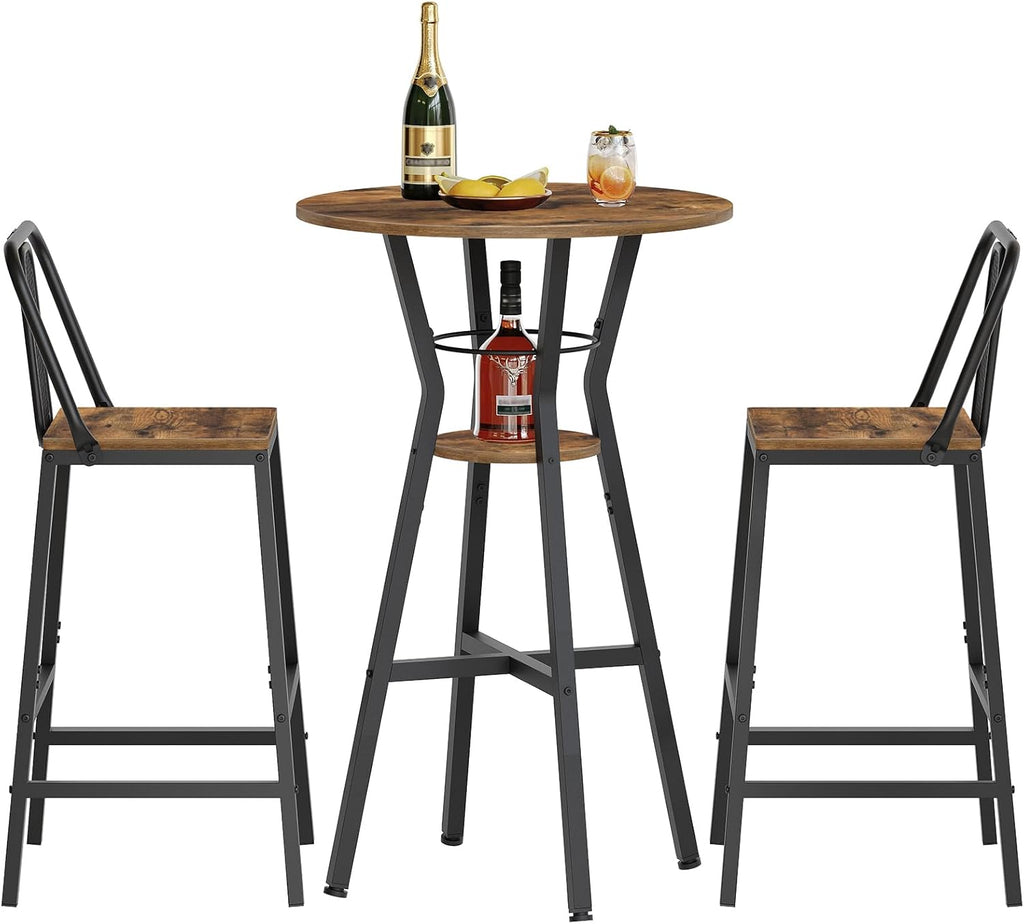 YATINEY Bar Table, 2-Tier Round High Top Table, Pub Table, Home Bar Counter Height Tables, Bistro Tables, for Kitchen, Living Room, Meeting Room, Pub, Rustic Brown and Black BT03BR