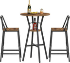 YATINEY Bar Table, 2-Tier Round High Top Table, Pub Table, Home Bar Counter Height Tables, Bistro Tables, for Kitchen, Living Room, Meeting Room, Pub, Rustic Brown and Black BT03BR