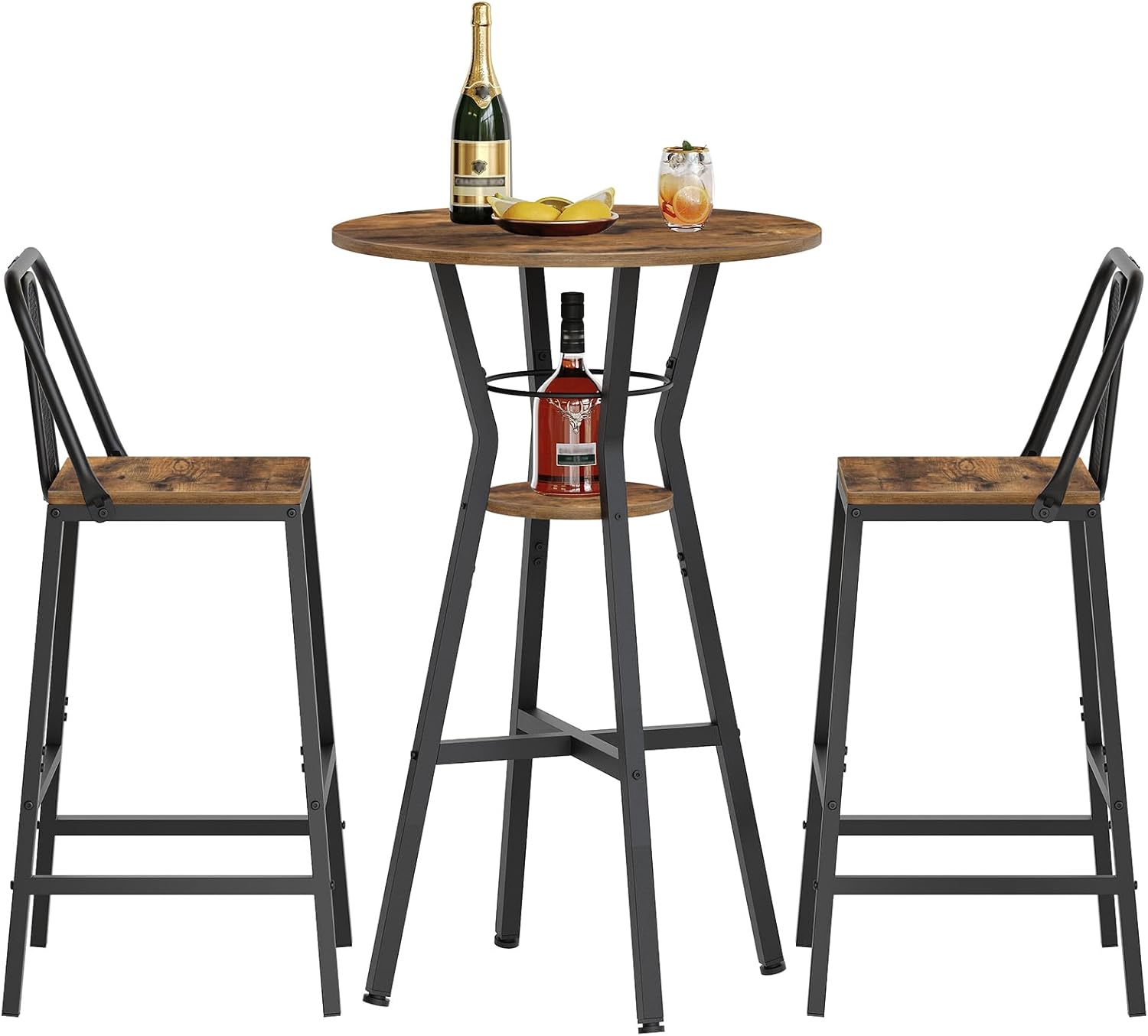 YATINEY Bar Table, 2-Tier Round High Top Table, Pub Table, Home Bar Counter Height Tables, Bistro Tables, for Kitchen, Living Room, Meeting Room, Pub, Rustic Brown and Black BT03BR