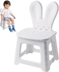 Kids Folding Chair Plastic Foldable Step Stool Toddler Chair with Rabbit Ear Back Support Heavy Duty Portable for Home Bathroom Kitchen