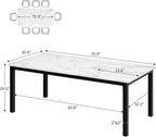 IDEALHOUSE Industrial Dining Table for 6-8 – Modern Rectangular Wooden Table with Sturdy Metal Legs, Rounded Corners, Large Conference or Writing Desk – White Faux Marble – Gray Color – Size: 1.8m x 0