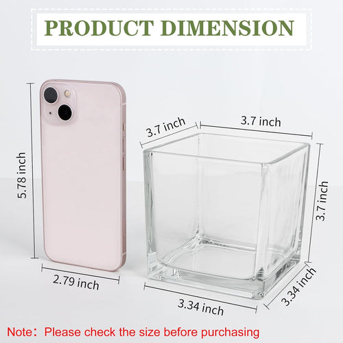 1 Pack Square Glass Vase 4" x 4" x 4", Clear Flower Vase for Centerpieces, Candle Holder for Wedding Party Events, Home Décor