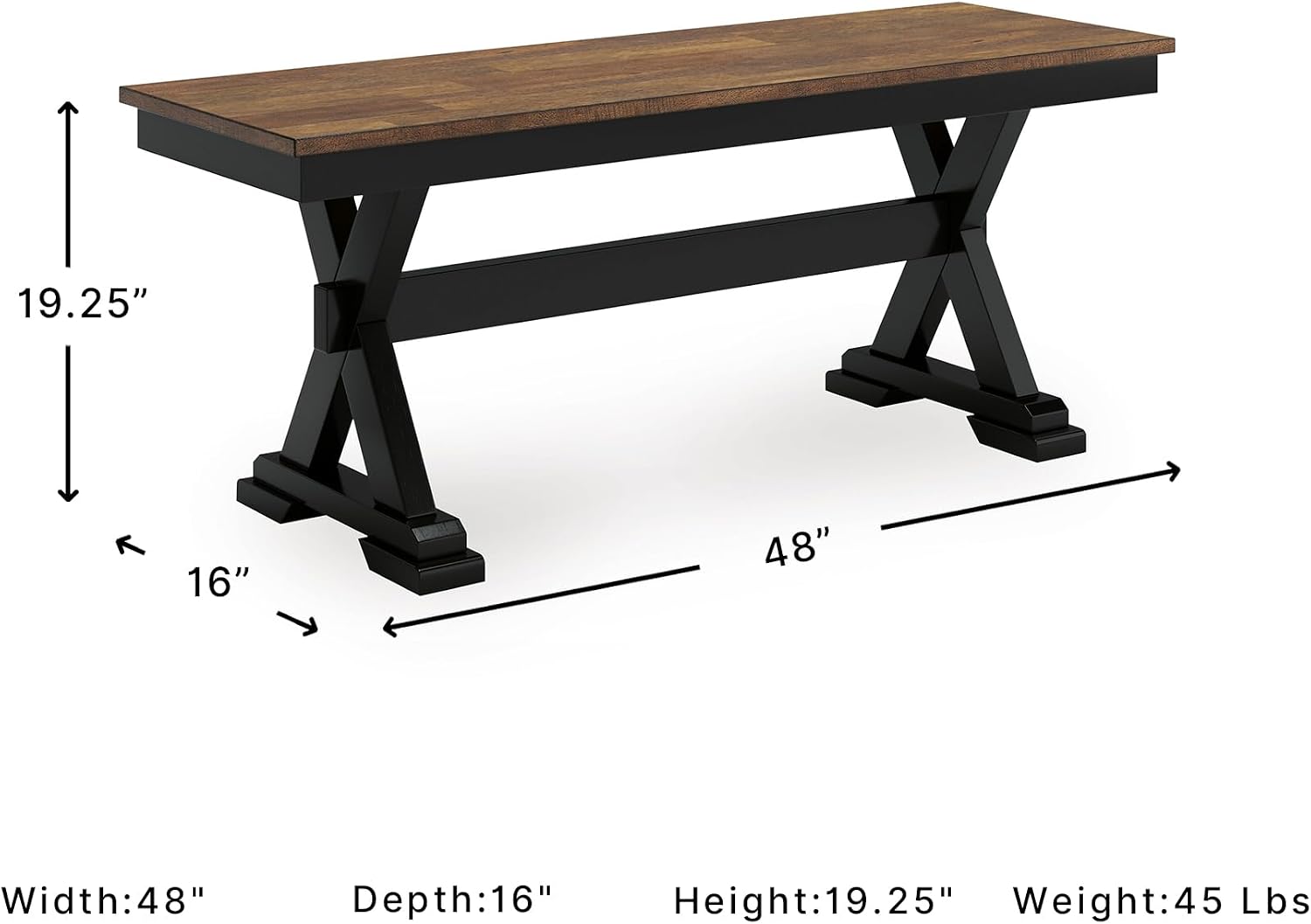 Signature Design by Ashley Wildenauer Dining Bench, 48 Inch Farmhouse Two Tone Wooden Seating with Solid Wood Frame, Mango Veneer and MDF Substrate Seat, Casual Entryway or Kitchen Use, Brown/Black